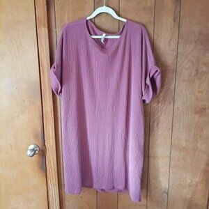2 Hearts plus  Mauve Ribbed Knit Shift Dress 1X Rolled Sleeve Oversized Comfy